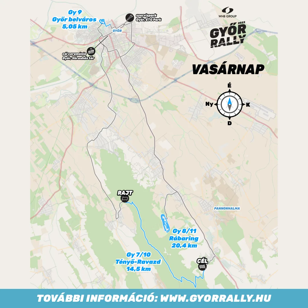WHB Győr Rally 2023 - vasárnapi áttekintő térkép